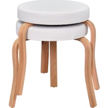 Vilinze Ege Teddy Kumaş Naturel Ahşap Ayak Istiflenebilir Mutfak-Balkon Taburesi (2 Adet)