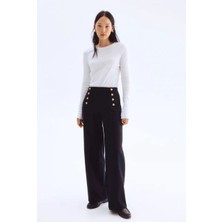 Ribana Classic Kadın Yeni Sezon Düğme Detaylı Krep Kumaş Bol Paça  Pantolon 4652