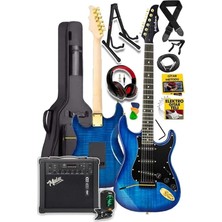Leaf Shop GLC-40BL-AMP Elektro Gitar Seti 25 Watt Şarjlı Bt Amfi Kulaklık ve Full Set