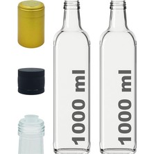 Leaf Shop 1000 ml Şeffaf Maraska Yağdanlık Kapaklı ve Kapüşonlu 1000 cc Köşeli Cam Şişe 2 Adet