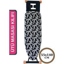 Asev Home Ütü Masası Kılıfı Büyük Boy İpli Stoperli Keçeli Kılıfı Örtüsü Bezi 55 x 140 cm Black White