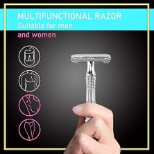 Leaf Shop Klasik 3 Parçalı Çift Kenarlı Güvenlik Jilet Islak Tıraş Platin Bıçak ve Aynalı Seyahat Kılıfı BD176 ile Erkekler Kadınlar Için