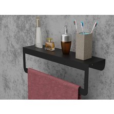 Leaf Shop Siyah Havlu Tutacağı Raf Metal Havlu Askısı Mutfak Banyo Raflı Havluluk Metal Raflı Havluluk MT42S