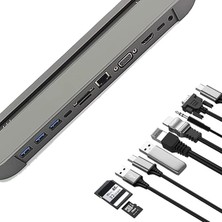 Leaf Shop Type-C To HDMI VGA USB 3.0 Çoklayıcı 11 In 1 Port Hub Sd/tf Kart Okuyucu Macbook Ile Uyumlu USB Hub Çevirici Görüntü Aktarıcı Çoklayıcı 11 Portlu Adaptör