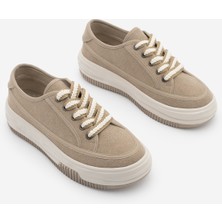Marjin Kadın Sneaker Yüksek Taban Bağcıklı Bez Spor Ayakkabı Kotnel Camel Süet