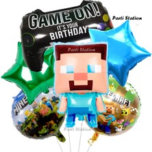 Parti Station Minecraft Oyun Konsolu Yıldız Balonlu Konsept Doğum Günü Balon Set Minecraft Balon Set