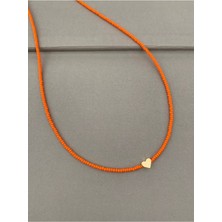 Misto Turuncu Kalp Kolye Pirinçten Özel Tasarım Kadın Kullanıcılar İçin 40 cm Uzunluk