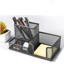 Leaf Shop Metal Kalemlik Seti 3 Lü Kombo 1 Paket Fileli Perfore Siyah Kalemlik Ataşlık Kağıtlık Küpnotluk Düzenleyici