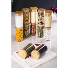 Leaf Shop 6'lı Bambu Kapaklı Cam Baharatlık Seti Vakum Kapak, 6 Adet Bambu Kapaklı Cam Kavanoz & Baharat Takımı & Baharatlık 200ML-250ML-325 ml (Vakum Kapak) (325ML 6 Adet)