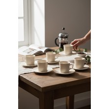 Lia Porselen 6 Kişilik 12 Parça Türk Kahve Fincanı Seti - Transparan Beyaz