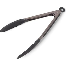 Leaf Shop Mutfak Maşası Yemek Izgara Salata Barbekü Kızartma Maşası, Isıya Dayanıklı Paslanmaz Çelik Saplı Silikon Yemek Maşası 3 Renk Seçeneği (Gri-Krem-Bej) (Gri)