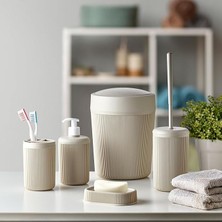Leaf Shop Banyo Seti, Çöp Kovası, Sıvı Sabunluk, Diş Fırçalık, Sabunluk ve Tuvalet Fırçası, 5 Parça (Krem)