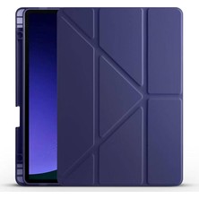 Leaf Shop Samsung Galaxy Tab S9 Fe ile Uyumlu Kılıf Tri Folding Silikon Kalem Bölmeli Katlanabilir Standlı Pu Deri Yumuşak Kapak, Tablet Kılıfı [kalem Alanı, Akıllı Kapak, Uyku Modlu] - Lacivert