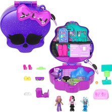 Leaf Shop Pocket™ Monster High Temalı Kompakt Oyun Seti 3 Mikro Bebek ve 10 Aksesuar Bulunan, Açıldığında Liseye Dönüşen Polly Pocket Monster High Kompakt Oyun Seti HVV58