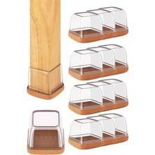 Leaf Shop Adet Kare Sandalye Papucu (3.3–3.7 Cm) – Şeffaf Silikon Kalın Keçeli, Gürültü Önleyici ve Zemin Koruyucu Mobilya Ayak Kılıfı