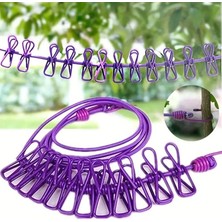 Leaf Shop Taşınabilir Seyahat Çamaşır Ipi 12 Mandallı Klipsli Lastikli Çamaşır Mandalları