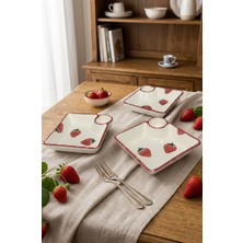 Evin Bizden 3'lü Çok Amaçlı 13 cm Servis Sunum ve Atıştırmalık Için Çilek Desenli Seramik Kaseler