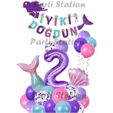Parti Station Mor Rakam Balon Deniz Kızı Konsept Parti 2 Yaş Balon Set Mermaid Doğum Günü Balon Set Deniz Kızı