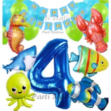 Parti Station Büyük Boy Balonlu Okyanus Hayvanları 4 Yaş Doğum Günü Balon Set Deniz Canlıları Balon Set