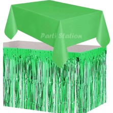 Parti Station Masa Örtüsü ve Masa Eteği Set Plastik Yeşil Renk Masa Örtüsü Yeşil Renk Metalize Masa Eteği Set