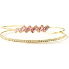 Gold Pembe Baget Taşlı Bilezik