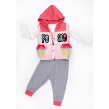 Kidex’s Baby Nakışlı Yelekli Mevsimlik Kız 3lü Takım