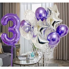 Parti Station Mor 3 Yaş Balon Seti Mor Renk Rakam Balon Set Doğum Günü Parti Mor Renk Helyum Balon Mor Rakam Balon
