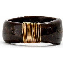 Altın Detaylı Kahverengi Kelepçe Bilezik