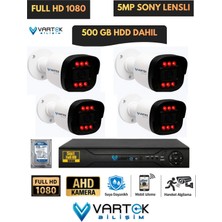 Vartek Bilişim 4 Kameralı 5mp Ahd Güvenlik Kamera Seti 500GB HDD 6 LED Gece Görüşlü