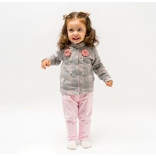 Kidex’s Baby %100 Pamuklu Incili Çiçekli Ekose Kumaş Kız Bebek Üçlü Takım