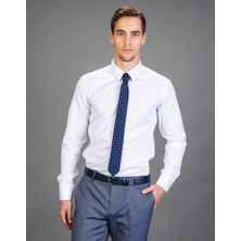Tudors Modern Slim Fit Uzun Kollu Pamuklu Kolay Ütü Armürlü Erkek Beyaz Gömlek