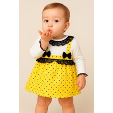 Chicsy Baby Kız Bebek Kalp Desenli Dantelli Fiyonklu Askılı Elbise Takım