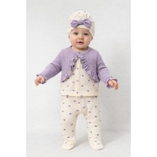 Chicsy Baby Kız Bebek Fırfırlı Hırka Desenli Tulum Fiyonk Bere 3’lü Takım