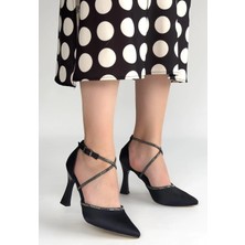 Mareandpanda Kanji Siyah Saten Topuklu Ayakkabı