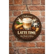 Mayeka Cafe Restoran Için Latte Kahve Duvar Kapı Tablo Süsü Ahşap Askılı Pano Tabela No 10