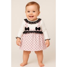 Chicsy Baby Kız Bebek Kalp Desenli Dantelli Fiyonklu Askılı Elbise Takım