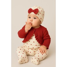 Chicsy Baby Kız Bebek Fırfırlı Hırka Desenli Tulum Fiyonk Bere 3’lü Takım