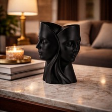 Modern Siyah Dekoratif Büst Heykel | 3D Baskı Minimalist Masaüstü & Salon Aksesuarı