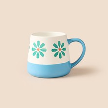 Evidea Kitchen Mavi Çiçekli Seramik Kupa - Beyaz - 500  ml