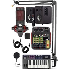Leaf Shop Cxn-30 Paket-7 Midi Klavye 5 Kanal Stüdyo Kayıt Mikserli Referans Monitörlü Condenser Mikrofon Seti
