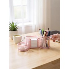 Leaf Shop Masaüstü Perfore 3'lü Toz Pembe Kalemlik Seti ND-1001