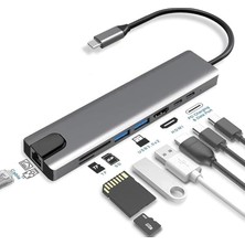 Leaf Shop Pro Air Için USB Type-C Hub Dönüştürücü 8 In 1 Çoklayıcı - Hdmı, 2 Adet USB 3.0, 2 Adet USB C, Sd/microsd, Ethernet - Çevirici 8li Port USB C Adaptör Bağlantı Noktası Ara Kablo