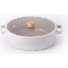 Leaf Shop Fika Cam Kapaklı Alüminyum Döküm Sığ Tencere 30 cm D-NEOF230L