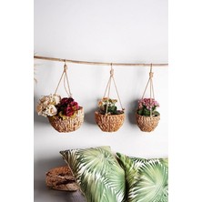 Leaf Shop 3'lü Asılabilir El Yapımı ve Doğal Yuvarlak Hasır Saksılık Seti, 3'lü Hasır Yuvarlak Saksı Seti