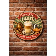 Mayeka Cafe Restoran Için Latte Kahve Retro Duvar Kapı Tablo Süsü Ahşap Askılı Pano Tabela No 6