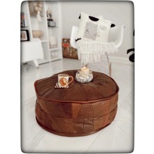Ottoman Pouffe Hakiki Kuzu Derisi El Yapımı Iskandinav Bohem Puf Bahçe Balkon Bungalov Yer Ayak Uzatma Minderi 60X30CM(DOLGULU)