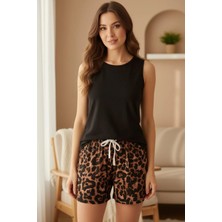 Mossta Basic Kolsuz Bluz ve  Desenli Mini Şortlu Ikili Takım - Siyah