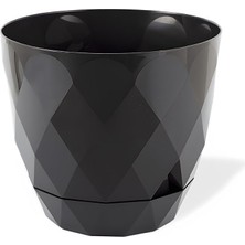 Leaf Shop Yakamoz Prizma Saksı Drenajlı Tabaklı Plastik Çiçek Saksısı (Antrasit, 4.8 Lt)