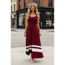 Mossta Çapraz Sırt Detaylı Çift Şerit Viskon Elbise - Bordo