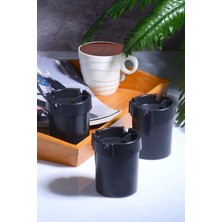 Leaf Shop Diyarı Plastik 3 Adet Koku Yapmaz Çakmaklık Hazneli Siyah Küllük Kül Tablası Kül Tabağı Siyah